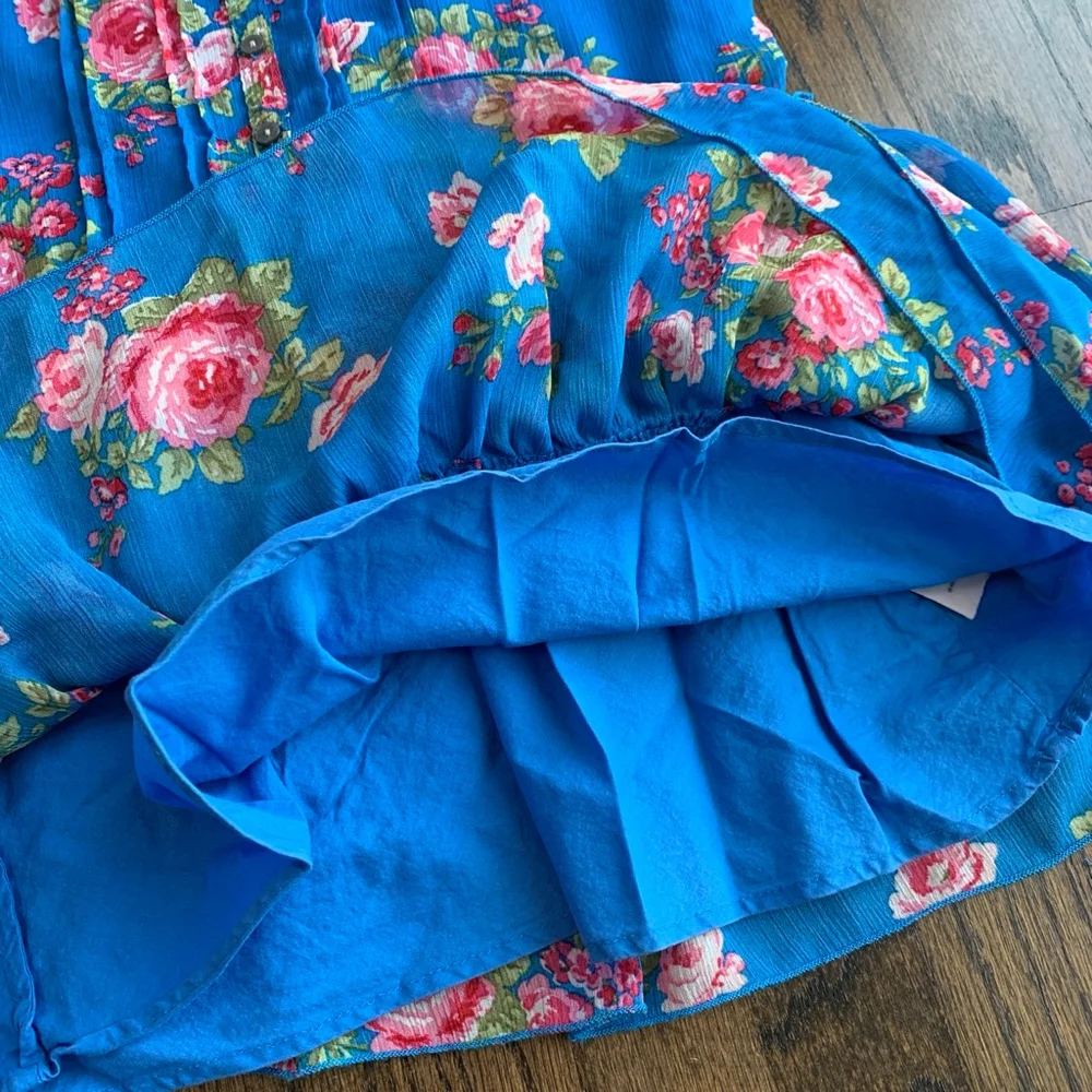 Abercrombie & Fitch Blue Floral Ruffle Tiered Mini Dress Cottagecore Small - Picture 7 of 13